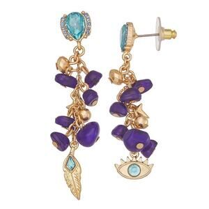 Simply Vera VeraWang BOHO Dangle Earrings light Blue purple Gold Tone NWT